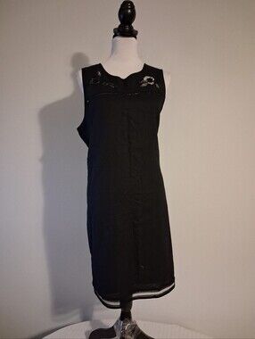 Black Sleeveless Dress with Cutout Detail At Neck And Hem Size 14